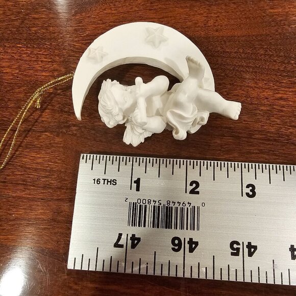 Vintage 1997 Angel Moon Ornament Resin Cherub Playing Flute - Picture 5 of 5